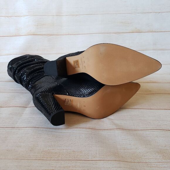 IRO Paris Yasur Gathered Snake Effect All Leather Slouchy Boots Black Size 39 - Picture 11 of 15